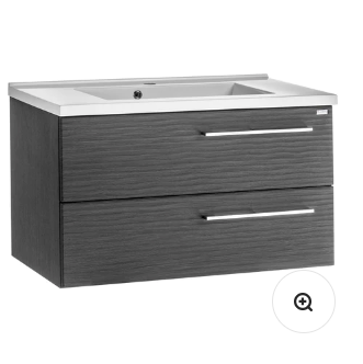 28" Single Vanity, Wall Mount, 2 Drawers with Soft Close, Grey, Serie Dune by VALENZUELA