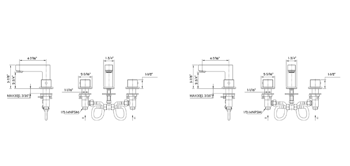 Two Handle Bathroom Faucet Square Shape