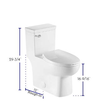 One Piece Square Toilet with Soft Closing Seat and Dual Flush High-Efficiency, Porcelain, White Finish, Height 28-3/4 Inches (BSN-835)
