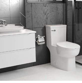 One Piece Square Toilet with Soft Closing Seat and Dual Flush High-Efficiency, Porcelain, White Finish, Height 28-3/4 Inches (BSN-835)