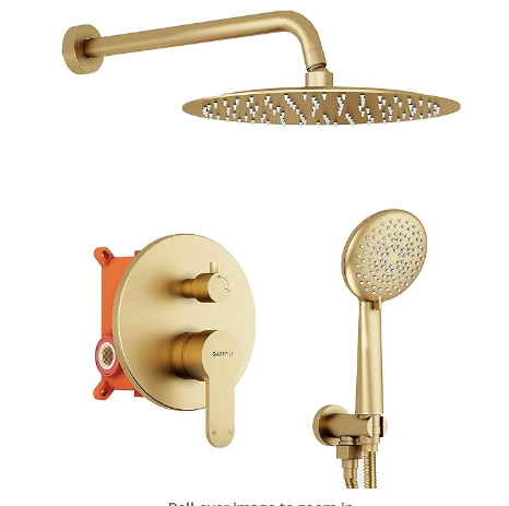 Gabrylly Shower System Polished Gold, Rain Shower Head System for Bathroom with High Pressure 10" Rain Shower head and 5-Setting Handheld Shower Head Set
