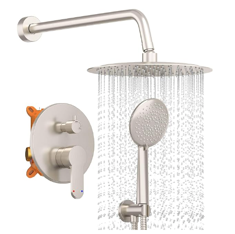 Gabrylly Shower System Polished Gold, Rain Shower Head System for Bathroom with High Pressure 10" Rain Shower head and 5-Setting Handheld Shower Head Set