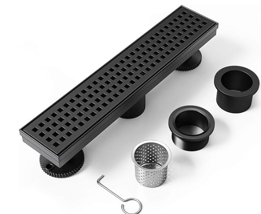 WEBANG 28 Inch Shower Linear Black Drain Rectangular Floor Drain