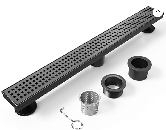 WEBANG 28 Inch Shower Linear Black Drain Rectangular Floor Drain