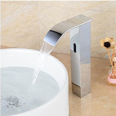 Touchless Bathroom Sink Faucet Motion Sensor Hands Free Automatic Commercial Vanity Water Faucets with Temperature Control Hot & Cold Mixing Valve Chrome