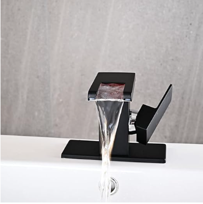 LED Bathroom Sink Faucet, Chrome Waterfall Single Hole Handle Vanity Faucets for Sinks 1 Hole with Metal Pop Up Drain and 2 Water Supply Lines, Side Handle