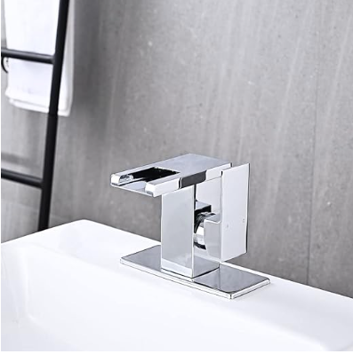 LED Bathroom Sink Faucet, Chrome Waterfall Single Hole Handle Vanity Faucets for Sinks 1 Hole with Metal Pop Up Drain and 2 Water Supply Lines, Side Handle