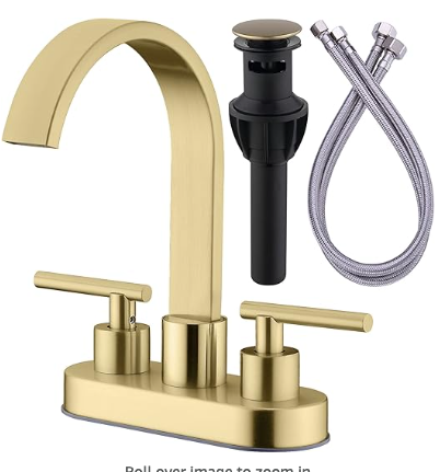 TRUSTMI Bathroom Faucet Gold 2 Handle Lavatory Basin Sink Faucet Swivel Waterfall 4 Inch Centerset Vanity Faucet with Overflow Pop Up Drain Assembly, Brushed Gold