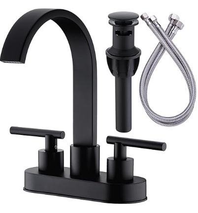 TRUSTMI Bathroom Faucet Gold 2 Handle Lavatory Basin Sink Faucet Swivel Waterfall 4 Inch Centerset Vanity Faucet with Overflow Pop Up Drain Assembly, Brushed Gold