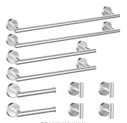 10Pcs Brushed Nickel Bathroom Hardware Set - Includes 24&18inch Towel Bar, Robe Hook, Toilet Paper Holder, 2 Pack 5 Piece Bathroom Accessories Set Stainless Steel Wall Mounted