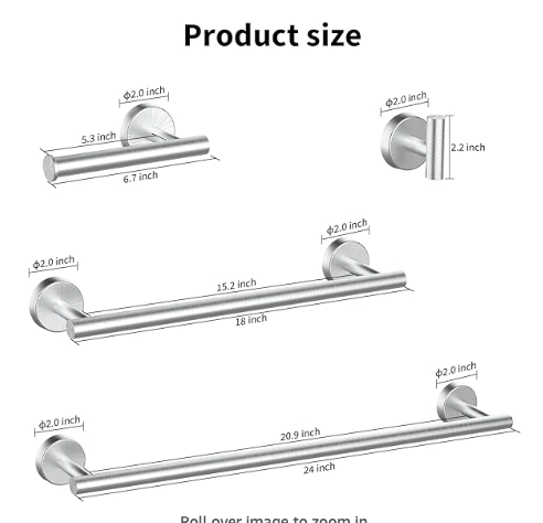 10Pcs Brushed Nickel Bathroom Hardware Set - Includes 24&18inch Towel Bar, Robe Hook, Toilet Paper Holder, 2 Pack 5 Piece Bathroom Accessories Set Stainless Steel Wall Mounted