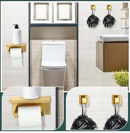 Blulu 10 Pcs Bathroom Towel Bar Holder Kit 23.6 Inch Towel Ring Robe Hook Toilet Paper Holder Bathroom Hardware Set Stainless Steel Bath Accessories Kit Wall Mounted (Gold)
