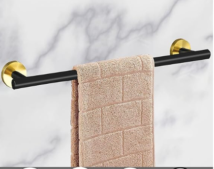 8 Piece Bathroom Hardware Set in Black and Gold includes a 24-inch towel bar, a towel ring, a toilet paper holder, and a robe towel hook, all made of SUS304 stainless steel in a sleek black and gold finish.
