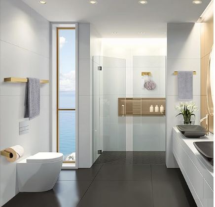 Lairuier Bathroom Hardware Accessories Set, Brushed Nickel 4-Piece Bathroom Hardware Set Including Towel Bar,Towel Holder, Toilet Paper Holder,Towel Hook, Stainless Steel Bath Towel Bar Set