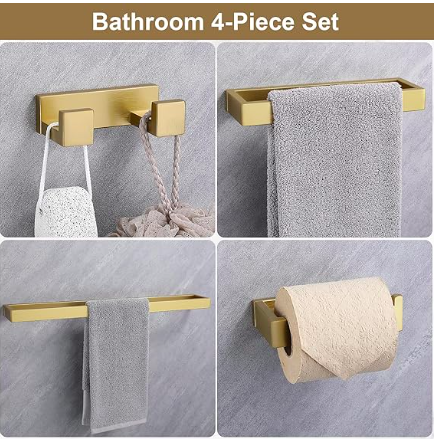 Lairuier Bathroom Hardware Accessories Set, Brushed Nickel 4-Piece Bathroom Hardware Set Including Towel Bar,Towel Holder, Toilet Paper Holder,Towel Hook, Stainless Steel Bath Towel Bar Set