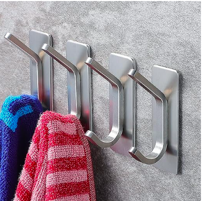 YIGII Towel Hook/Adhesive Hooks - Wall Hooks for Coat/Robe/Towels Stick on Bathroom/Kitchen 4-Pack, Stainless Steel