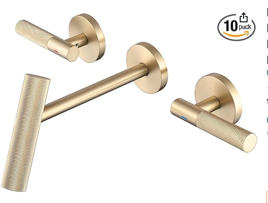 Brushed Gold Wall Mount Bathroom Sink Faucets for 3 Holes,Made of Lead-Free Brass, Widespread Modern Vanity Faucet