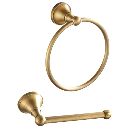 Leyden Antique Brass Toilet Paper Holder Towel Ring 2 Pieces Set Tissue Roll Retro Ancient