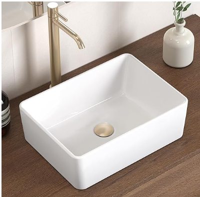 Bathroom Vessel Sink 20 Inch Above Counter Rectangular White Ceramic Countertop Sink for Cabinet Lavatory