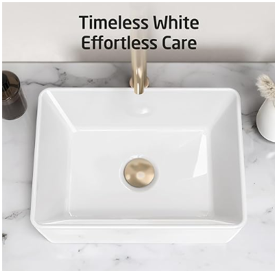 Bathroom Vessel Sink 20 Inch Above Counter Rectangular White Ceramic Countertop Sink for Cabinet Lavatory