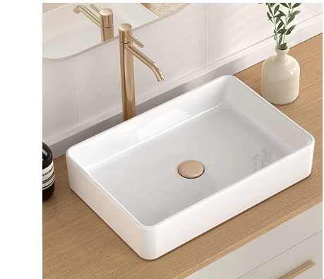 Bathroom Vessel Sink 20 Inch Above Counter Rectangular White Ceramic Countertop Sink for Cabinet Lavatory