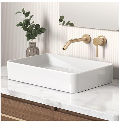 Bathroom Vessel Sink 20 Inch Above Counter Rectangular White Ceramic Countertop Sink for Cabinet Lavatory