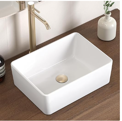 Bathroom Vessel Sink 20 Inch Above Counter Rectangular White Ceramic Countertop Sink for Cabinet Lavatory