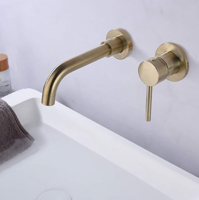 Wall Mount Bathroom Faucet Black and Gold Wall Mount Faucet for Bathroom Sink, with Two Handles and Rough in Valve