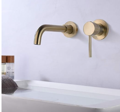 Wall Mount Bathroom Faucet Black and Gold Wall Mount Faucet for Bathroom Sink, with Two Handles and Rough in Valve