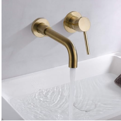 Wall Mount Bathroom Faucet Black and Gold Wall Mount Faucet for Bathroom Sink, with Two Handles and Rough in Valve