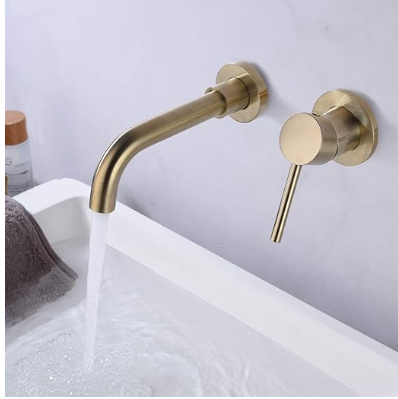 Wall Mount Bathroom Faucet Black and Gold Wall Mount Faucet for Bathroom Sink, with Two Handles and Rough in Valve