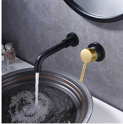 Wall Mount Bathroom Faucet Black and Gold Wall Mount Faucet for Bathroom Sink, with Two Handles and Rough in Valve