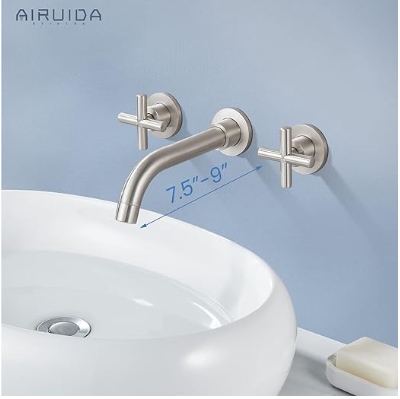 Airuida Chrome Polish Wall Mount Bathroom Sink Faucet Wall Mount Widespread Bathroom Faucet 360 Swivel Spout Double Cross Handles Lavatory Basin Sink Mixing Faucet with Brass Rough in Valve