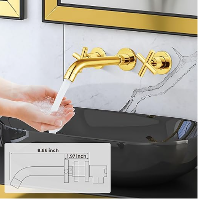 Airuida Chrome Polish Wall Mount Bathroom Sink Faucet Wall Mount Widespread Bathroom Faucet 360 Swivel Spout Double Cross Handles Lavatory Basin Sink Mixing Faucet with Brass Rough in Valve