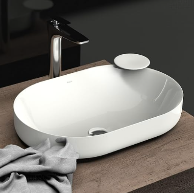Bathroom Vessel Sink Drop In Sink White Semi Recessed Vessel Sink Modern Ceramic Bathroom Sink Bowl 23.6" x 15.7" x 6.8"(Drain, Faucet and the soap dish are not included)