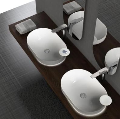 Bathroom Vessel Sink Drop In Sink White Semi Recessed Vessel Sink Modern Ceramic Bathroom Sink Bowl 23.6" x 15.7" x 6.8"(Drain, Faucet and the soap dish are not included)