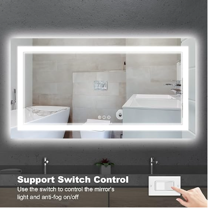 Backlit Bathroom Mirror: Wall-mounted with anti-fog, dimmable LED lights