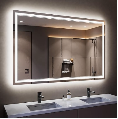 Backlit Bathroom Mirror: Wall-mounted with anti-fog, dimmable LED lights