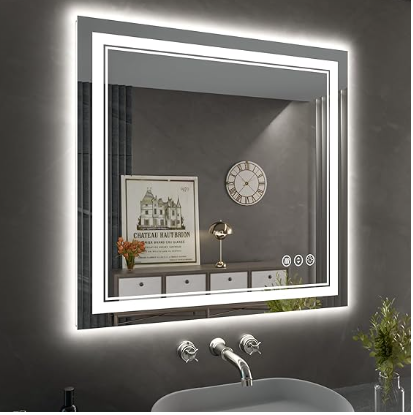 Backlit Bathroom Mirror: Wall-mounted with anti-fog, dimmable LED lights