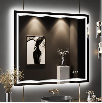 Backlit Bathroom Mirror: Wall-mounted with anti-fog, dimmable LED lights