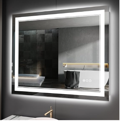 Backlit Bathroom Mirror: Wall-mounted with anti-fog, dimmable LED lights