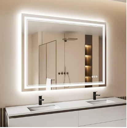 Backlit Bathroom Mirror: Wall-mounted with anti-fog, dimmable LED lights