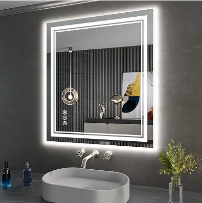 Backlit Bathroom Mirror: Wall-mounted with anti-fog, dimmable LED lights