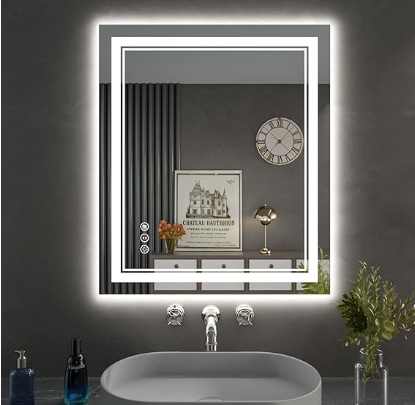 Backlit Bathroom Mirror: Wall-mounted with anti-fog, dimmable LED lights