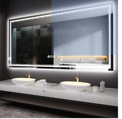 Backlit Bathroom Mirror: Wall-mounted with anti-fog, dimmable LED lights