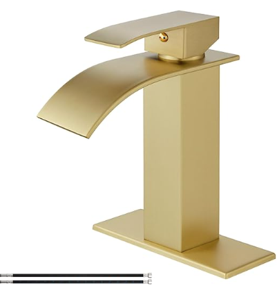 Faucet for Bathroom Sink with Single Handle, Chrome Finish, Waterfall Spout, Suitable for 1 or 3 Holes Installation, Ideal for RV Lavatory or Vanity, Comes with Deck Plate and Supply Lines.