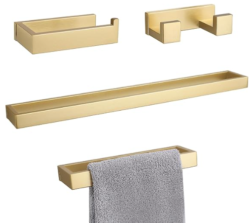 Lairuier Bathroom Hardware Accessories Set, Brushed Nickel 4-Piece Bathroom Hardware Set Including Towel Bar,Towel Holder, Toilet Paper Holder,Towel Hook, Stainless Steel Bath Towel Bar Set