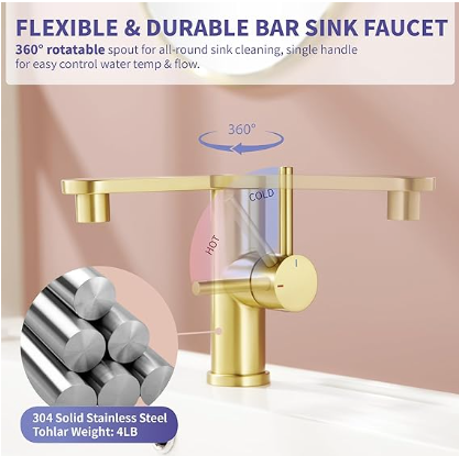 Bathroom Faucet for Sink 1 Hole with Sprayer, Brushed Nickel Bathrom Sink Faucet with 360°